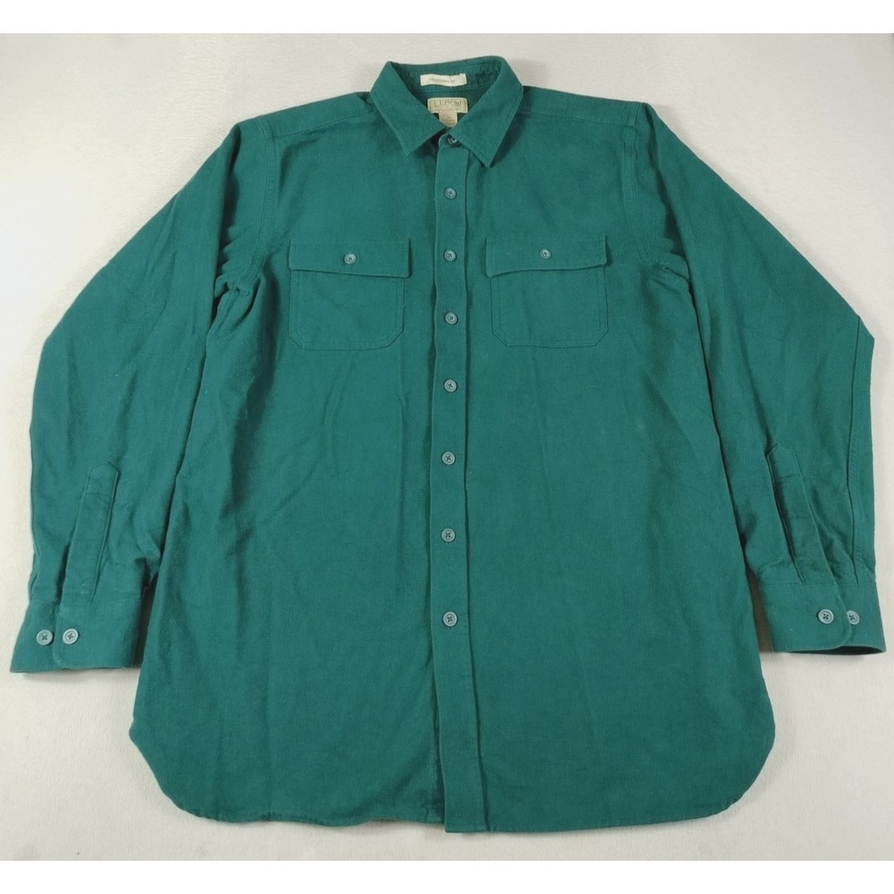 LL Bean Chamois Shirt Mens LT Green‎ Traditional Fit Button Up Workwear Outdoor